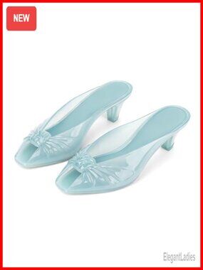 Jelly Mule Kitten Heel Sandals Peep Toe Slip On Waterproof Summer